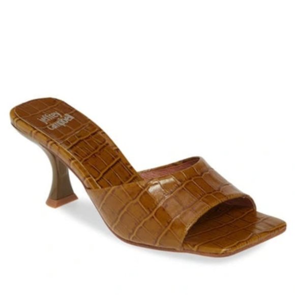 Shoes - Brown Croc-Embossed Slide Sandal Mule